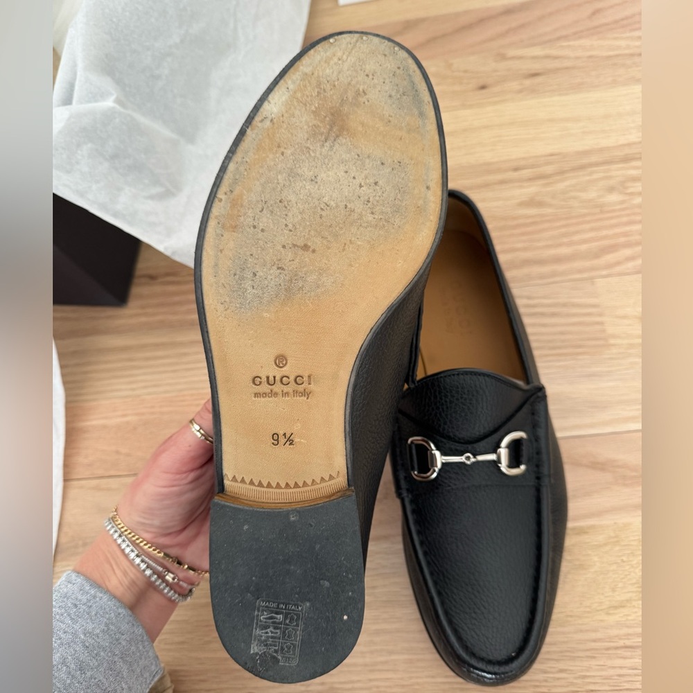 GUCCI Men's Horsebit loafers Black & Silver Sz 9.5 EUC - Picture 7 of 11